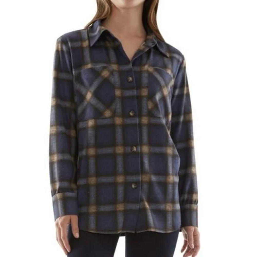 BCX oversized Plaid Button-Up Shirt in Blue and Brown size M